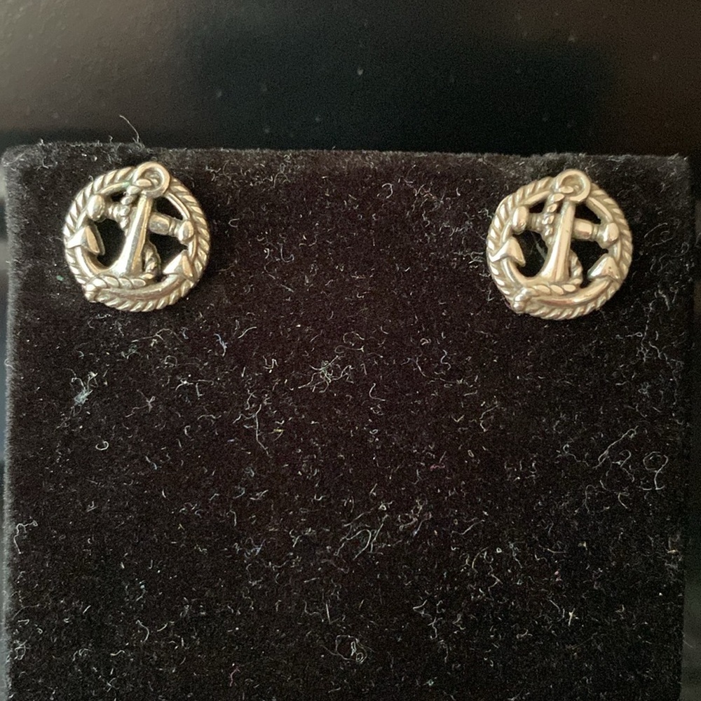 Brighton nautical silver‎ anchor and rope post earrings